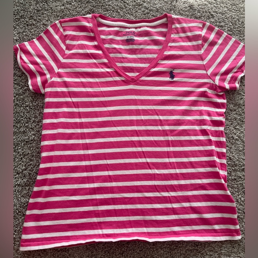 Polo by Ralph Lauren Pink and White Striped Tee